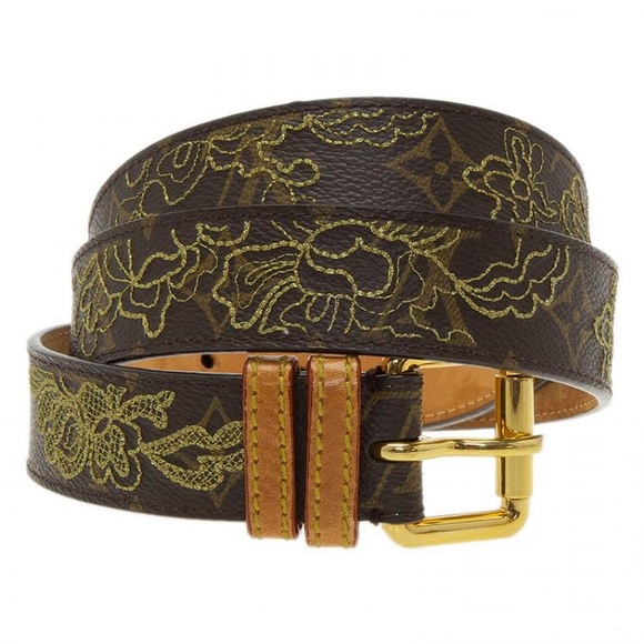 RARE Louis Vuitton Monogram Canvas Limited Edition Gold Dentelle Belt 90CM 36 - Picture 1 of 5